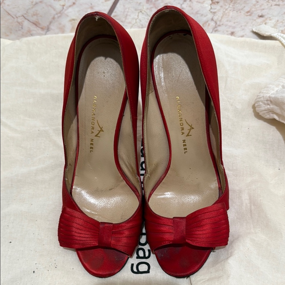 Alexandra Neel Red Peep-Toe Heels